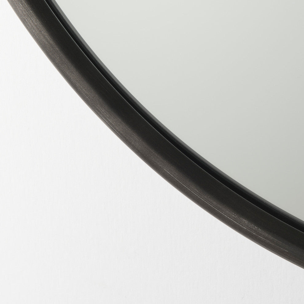 Piper Black Metal Frame Round Mirror, 36"