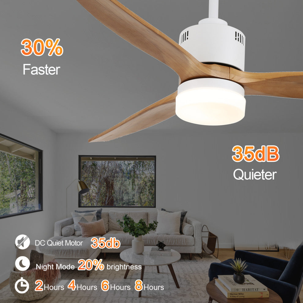 52" Reversible Wood Blades Ceiling Fan With Remote Control, 6 Speed