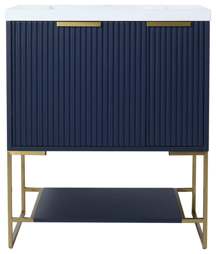 BNK Freestanding Raised Grain Bathroom Vanity With Resin Basin, Navy Blue, 30"