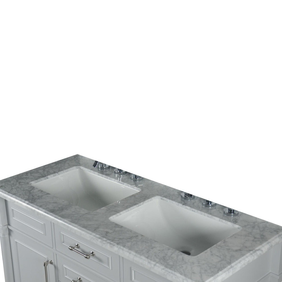 48" Double Vanity, Light Gray With White Carrara Marble Top