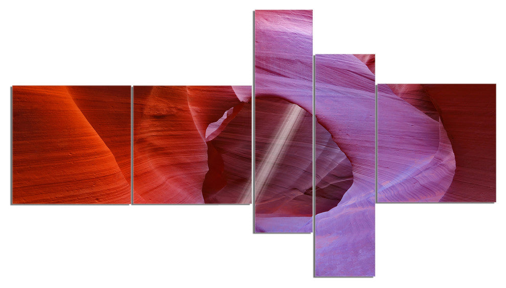 Red Orange Antelope Canyon, Landscape Photo Canvas Art Print, 60"x32", 5 panels
