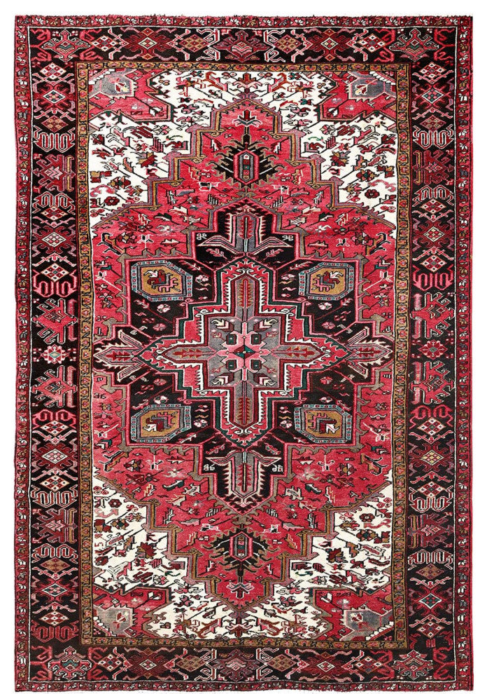 Imperial Red Pure Wool Hand Knotted Semi Antique Persian Heriz Rug 7'10"x11'5"