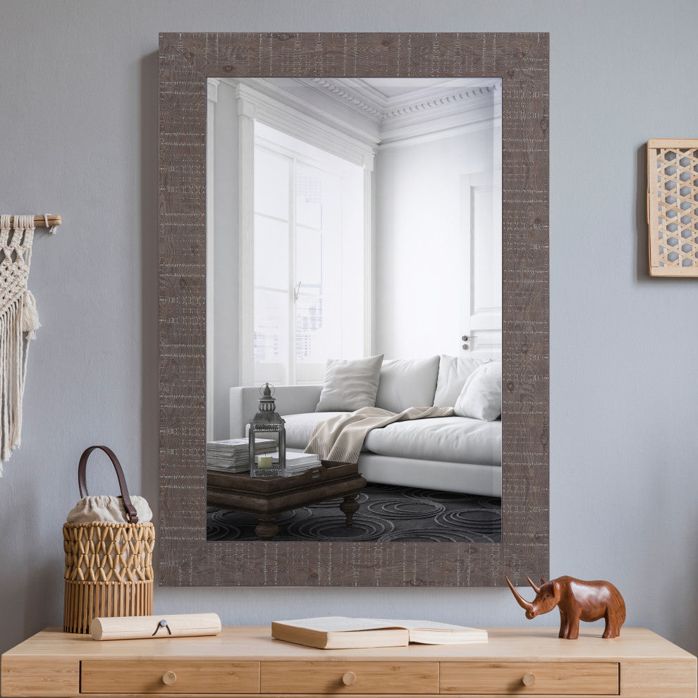 Mirror, Wood Frame Shallow Brown Texture