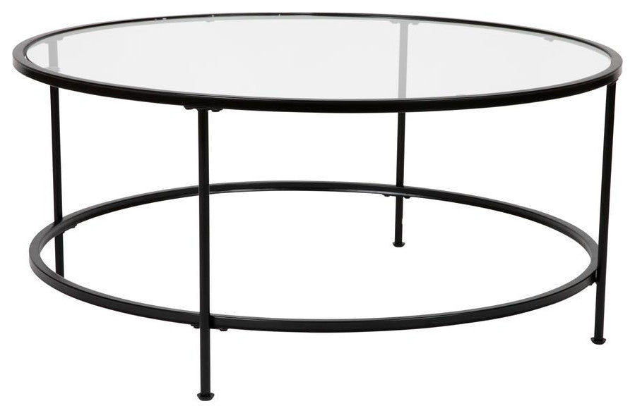 Astoria Collection Round Coffee Table - Modern Clear Glass Coffee Table with...