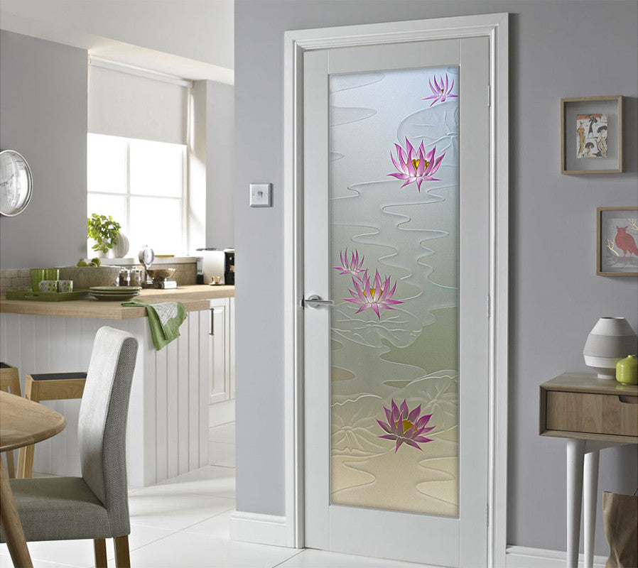 Interior Prehung Door or Interior Slab Door - Lily Pads & Lotus - Primed -...