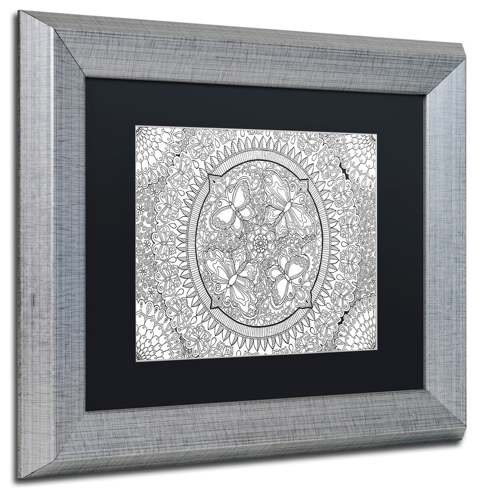 Hello Angel 'Butterfly Party Mandala' Art, Silver Frame, Black Mat, 14x11