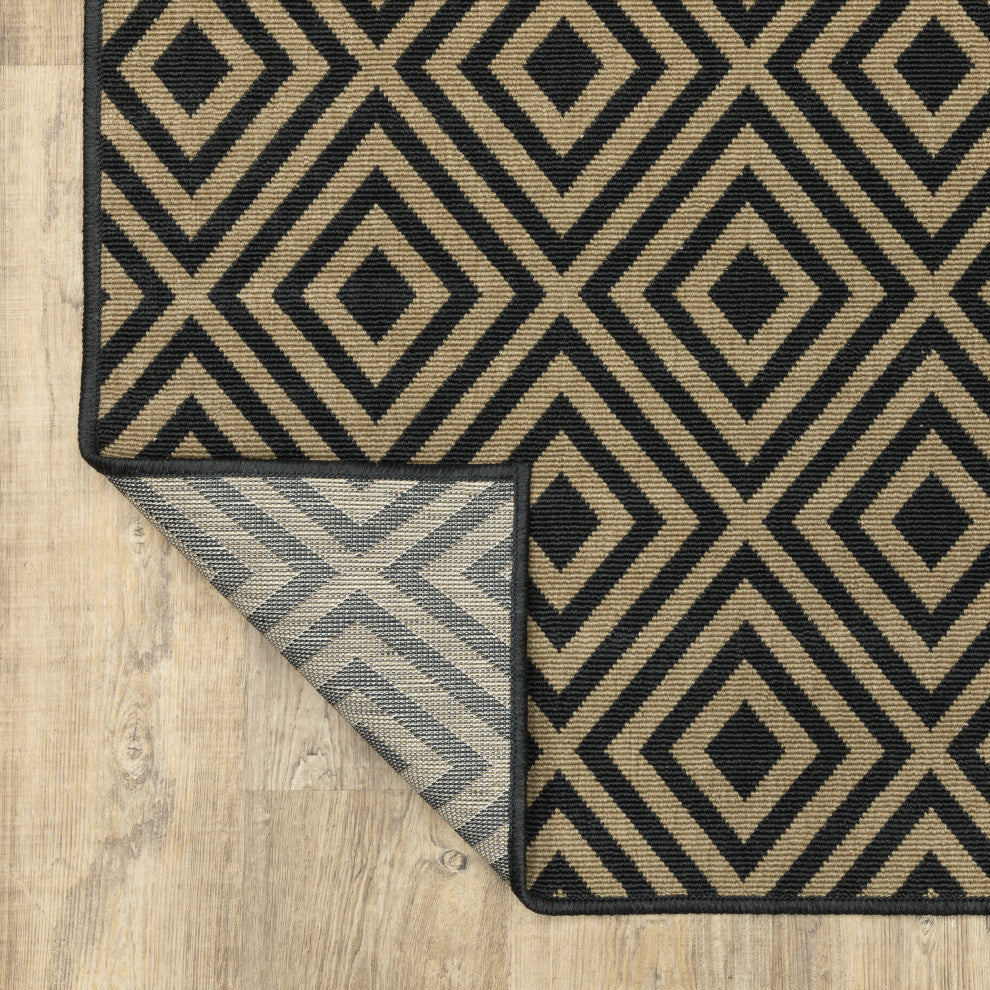 Martinique Dimond Lattice Black/ Tan Indoor/Outdoor Area Rug, 3'7"x5'6"