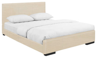 Beige Upholstered Queen Platform Bed
