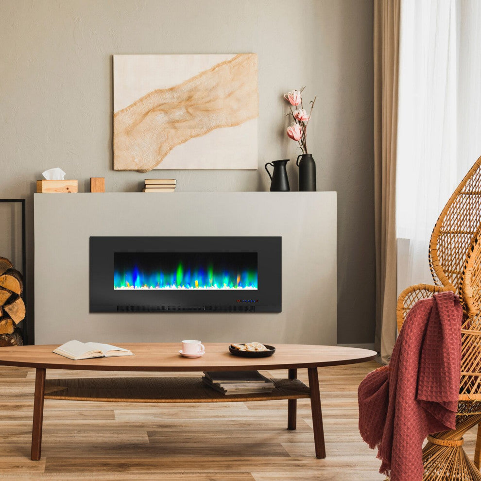 50" LED Cambridge Wall-Mount Electric Fireplace With Remote, Black