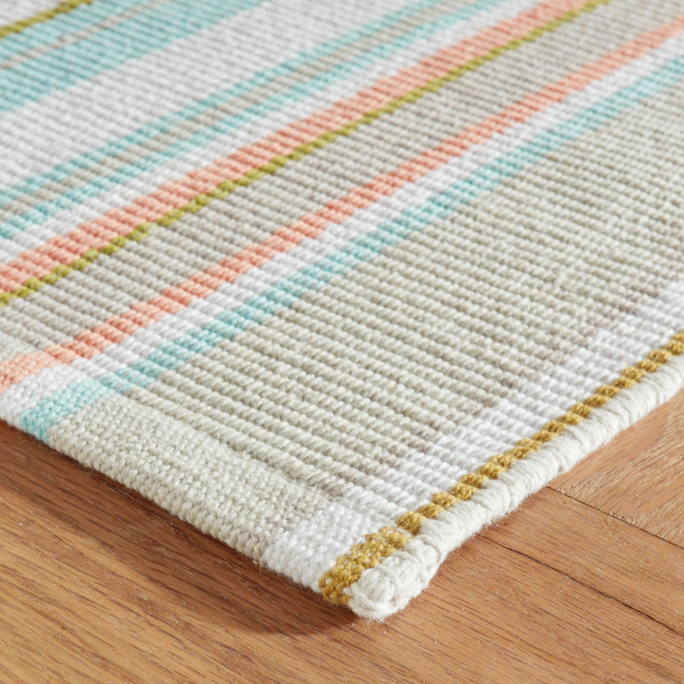 Dash & Albert Daphne Stripe Sky Handwoven Cotton Rug, Multi, Runner-2'6" x 8'