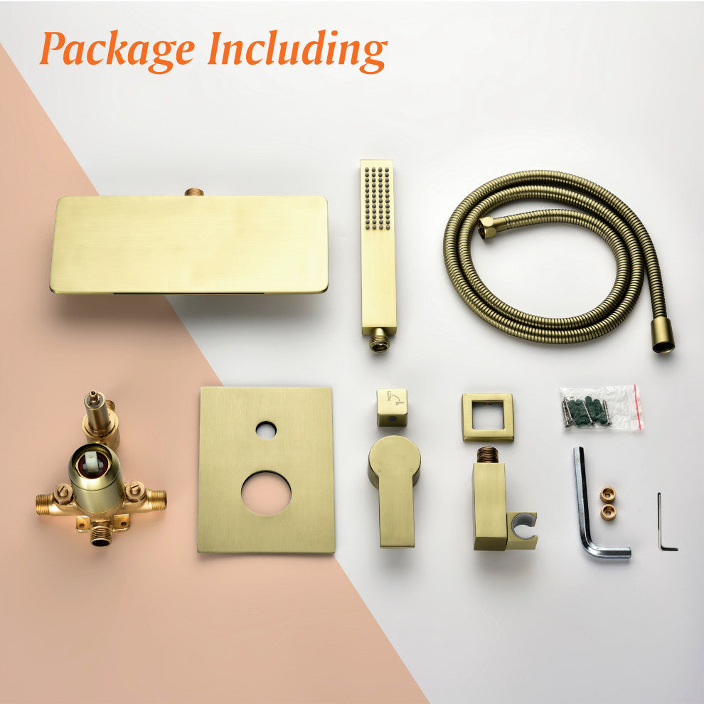 Wellfor Shower Faucet Set, Handheld Shower and Waterfall Tub Spout, Brushed Gold
