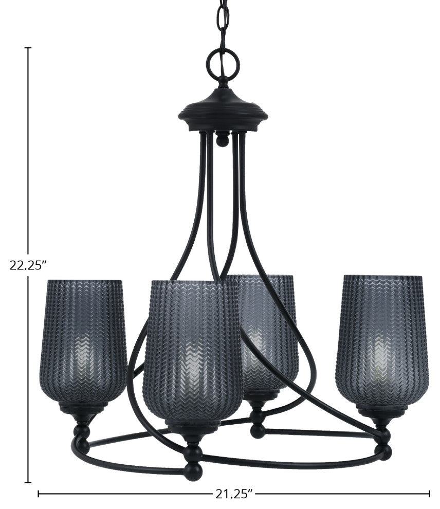 Capri 4-Light Chandelier, Matte Black/Smoke Textured