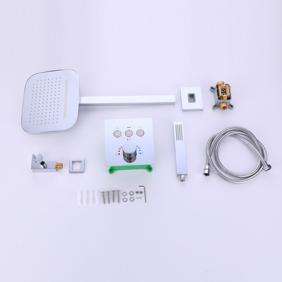 Thermostatic Rain Shower System with Hand Shower-Includes Rough-in Valve, Chrome
