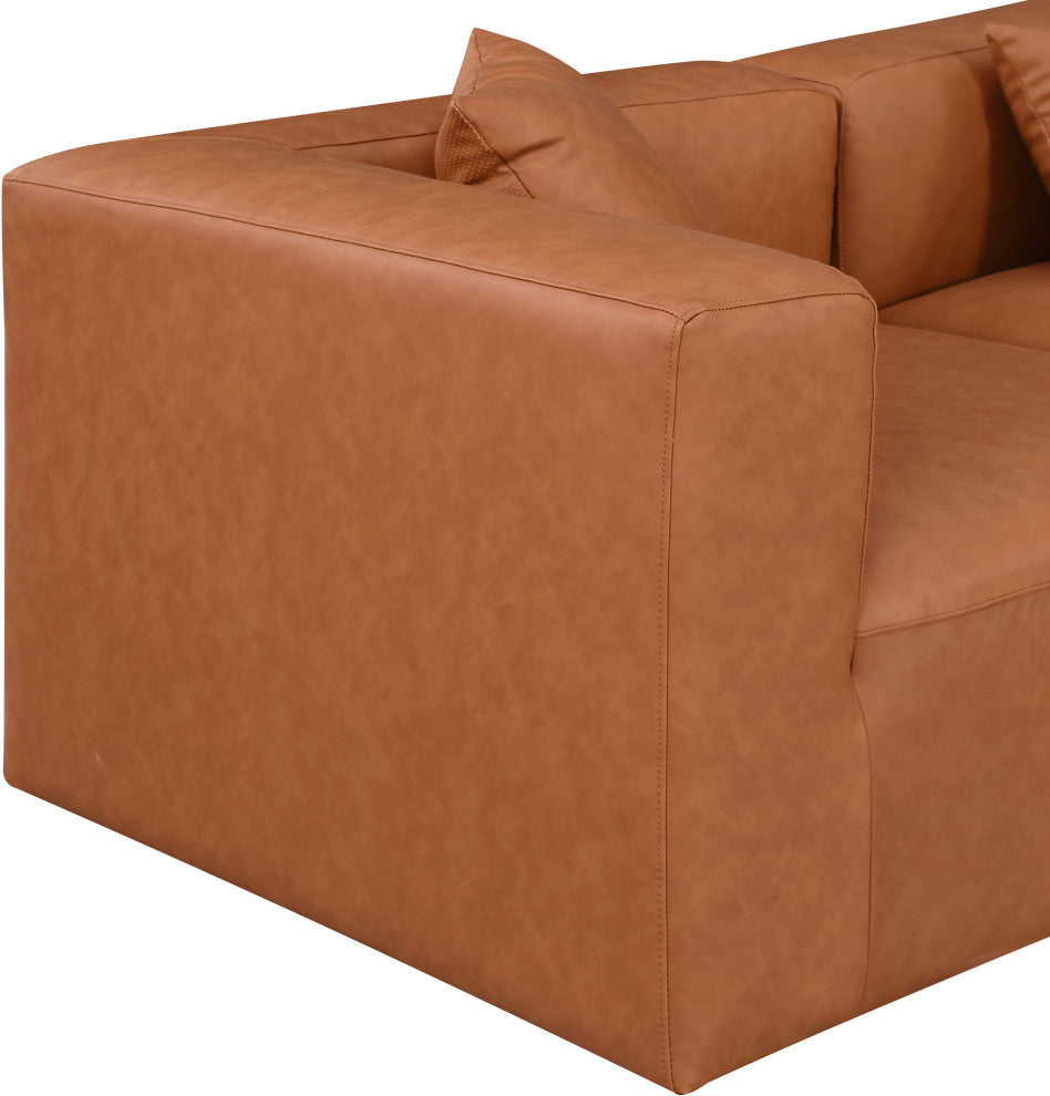 Cube Upholstered Modular Sofa, Cognac, 4-Piece: 2 Armless Chair, 2 Corner Chair, Vegan Leather