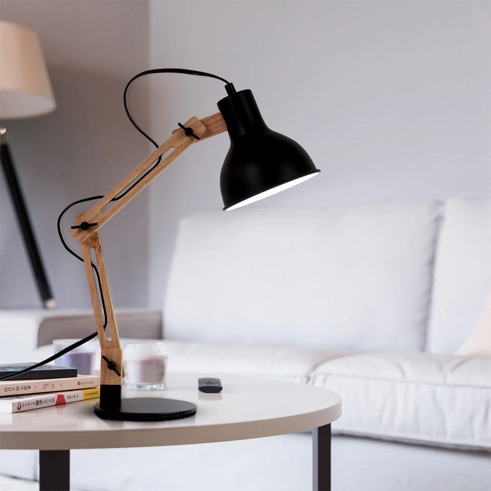 Modern Black Wood LED Desk Lamp For Bedside, Office