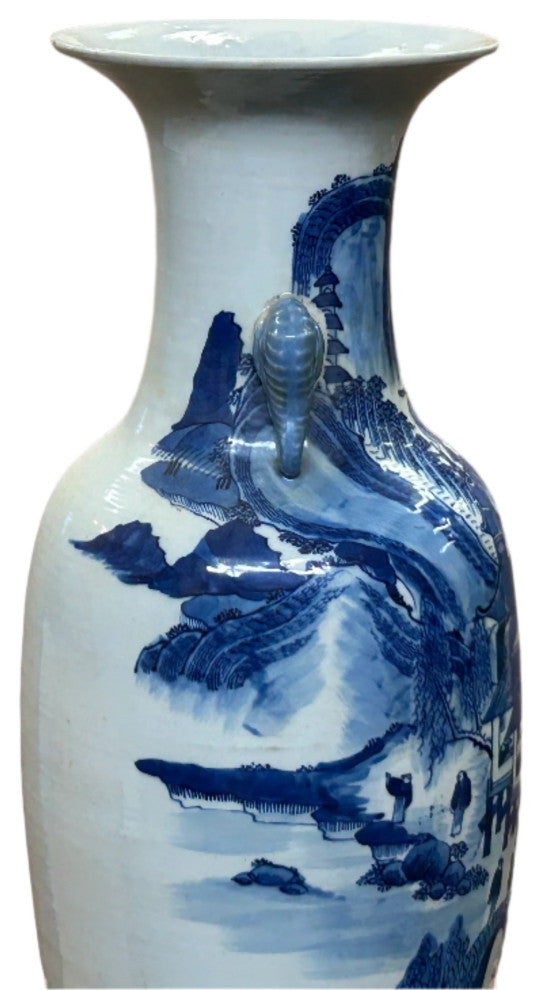 23" Vintage Blue White Scenery Porcelain Elephant Head Ear Art Vase Hws4363