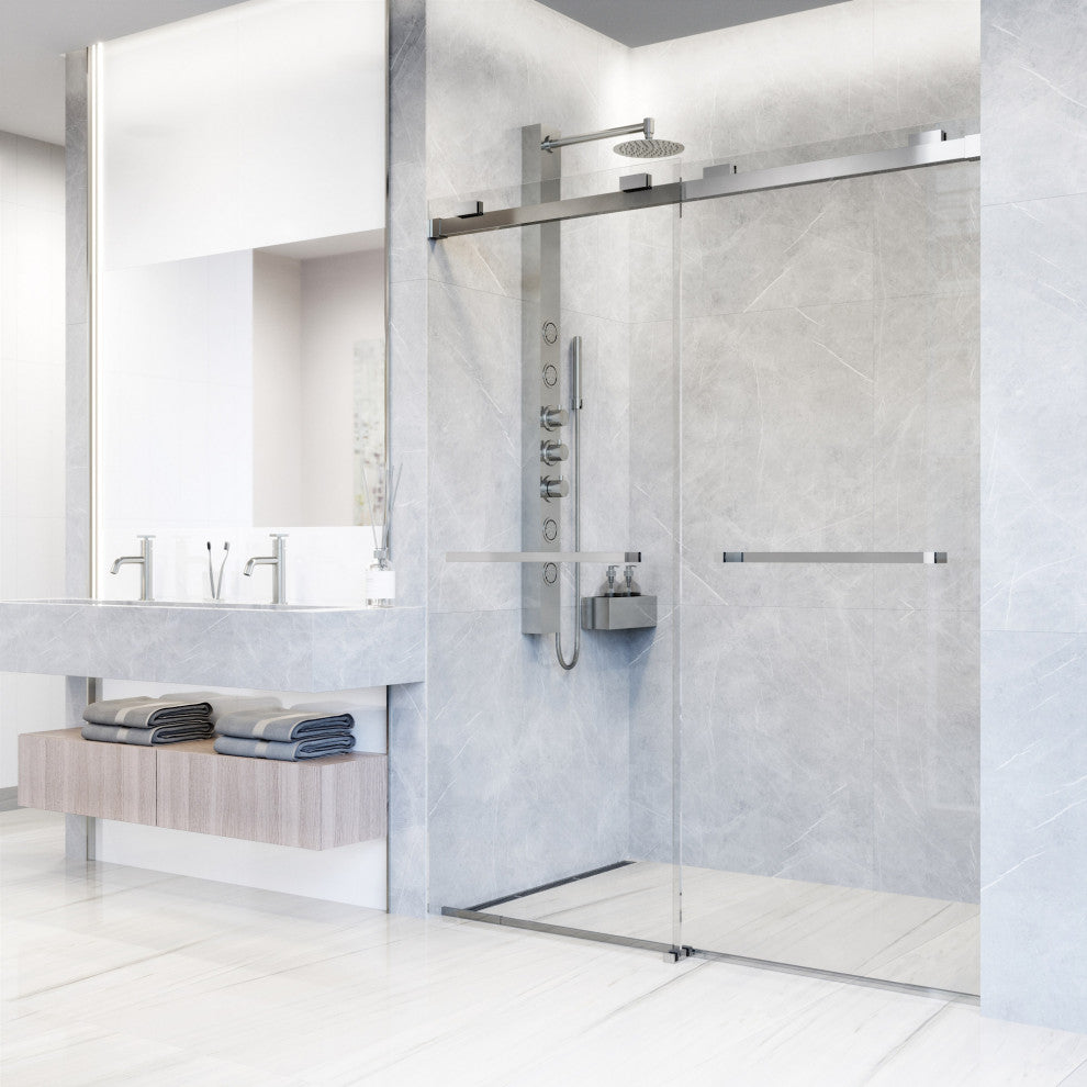 VIGO Houston Frameless Sliding, V-Motion, Chrome, Shower Door, 56" to 60" W X 76" H, Clear Glass