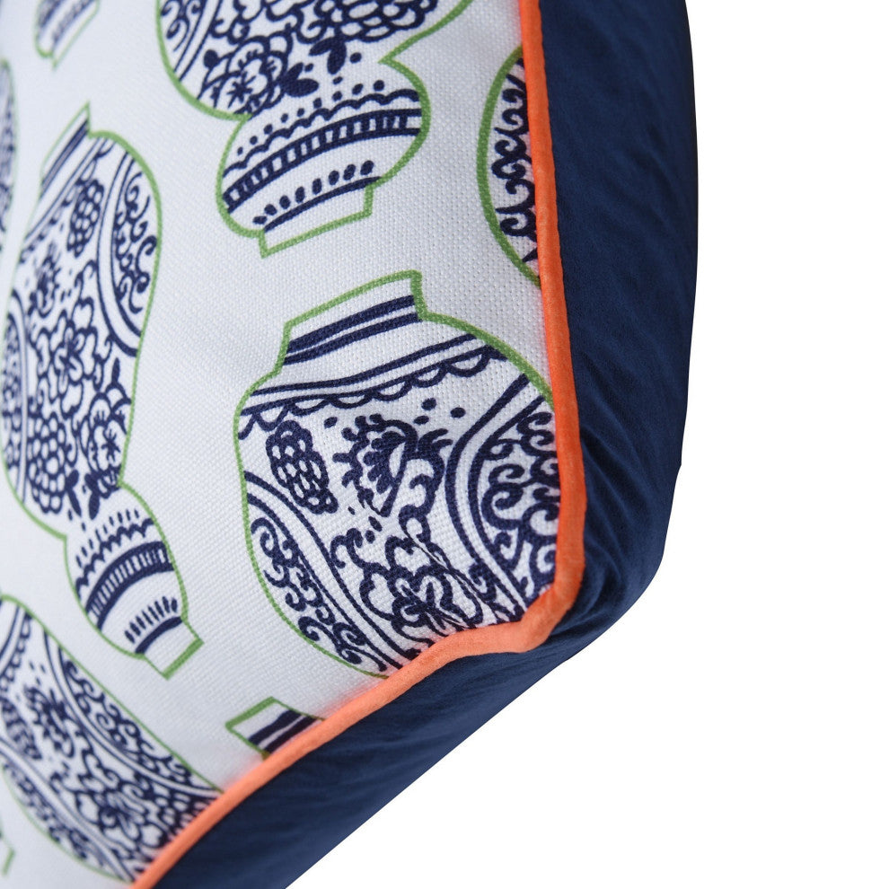 Dann Foley Double Sided Pillow Navy Vases Print, Navy Velvet
