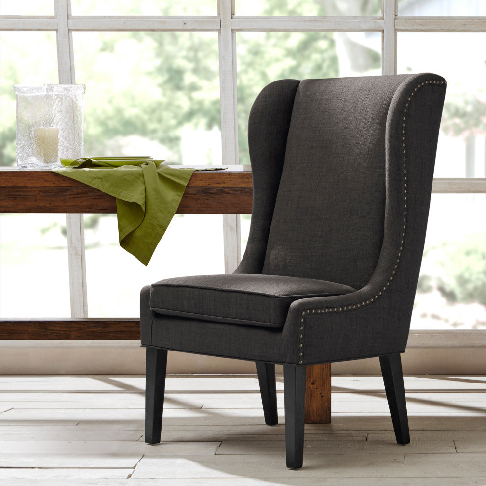 Madison Park Garbo High Winged Dining Chair, Dark Grey