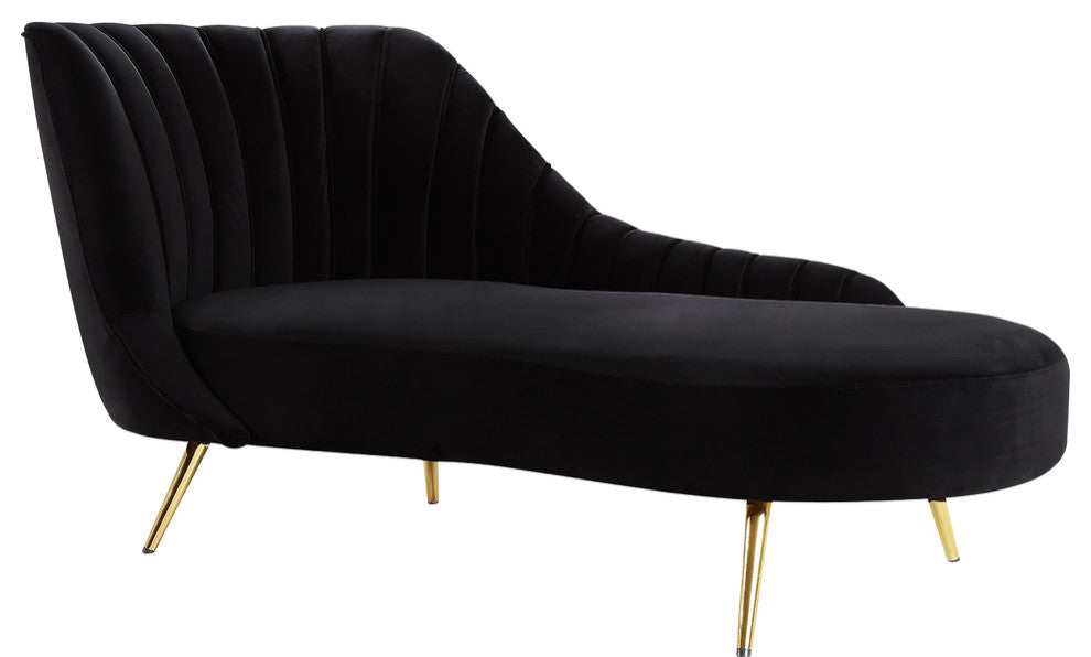 Margo Velvet Upholstered Set, Black, Chaise