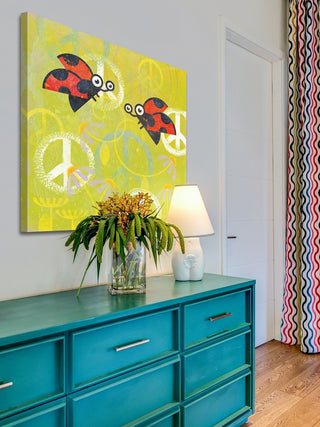 "Peace Sign Ladybugs III" Painting Print on Wrapped Canvas