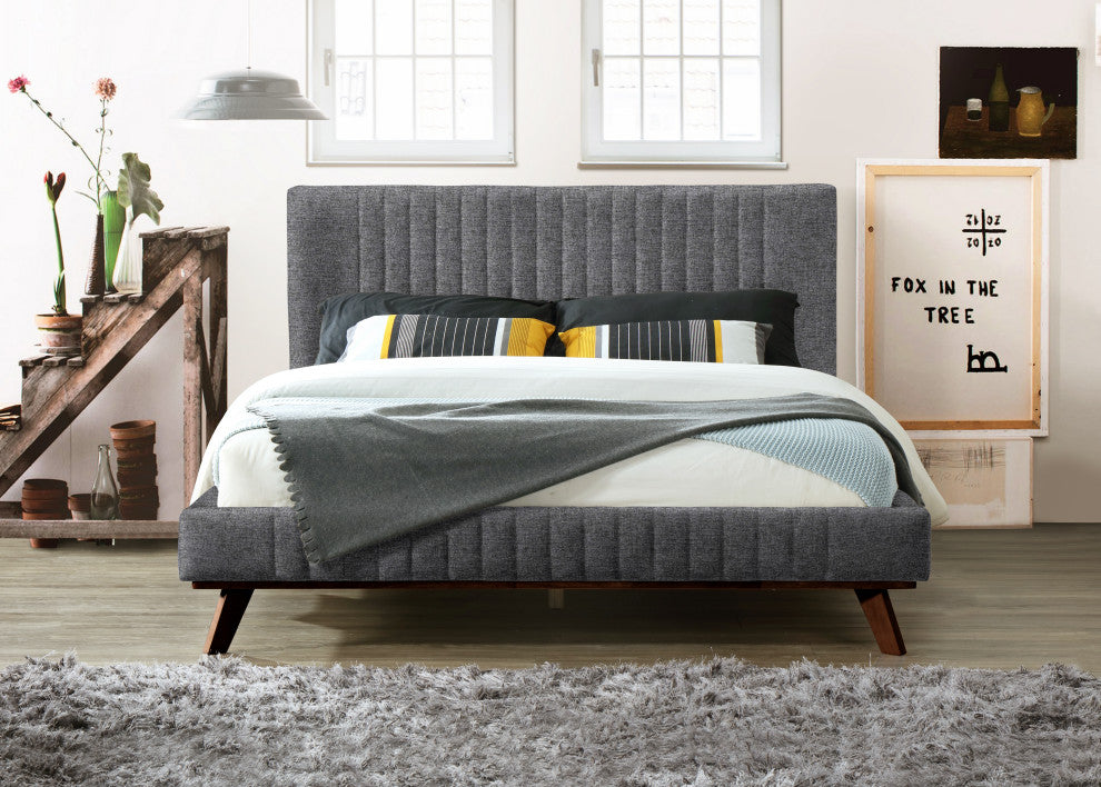 Omax Decor Sven Upholstered Platform Bed, Dark Grey, Queen