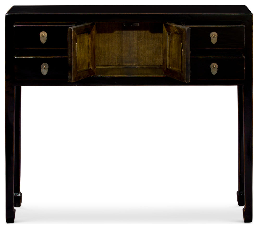 Distressed Black Petite Elmwood Chinese Console Cabinet