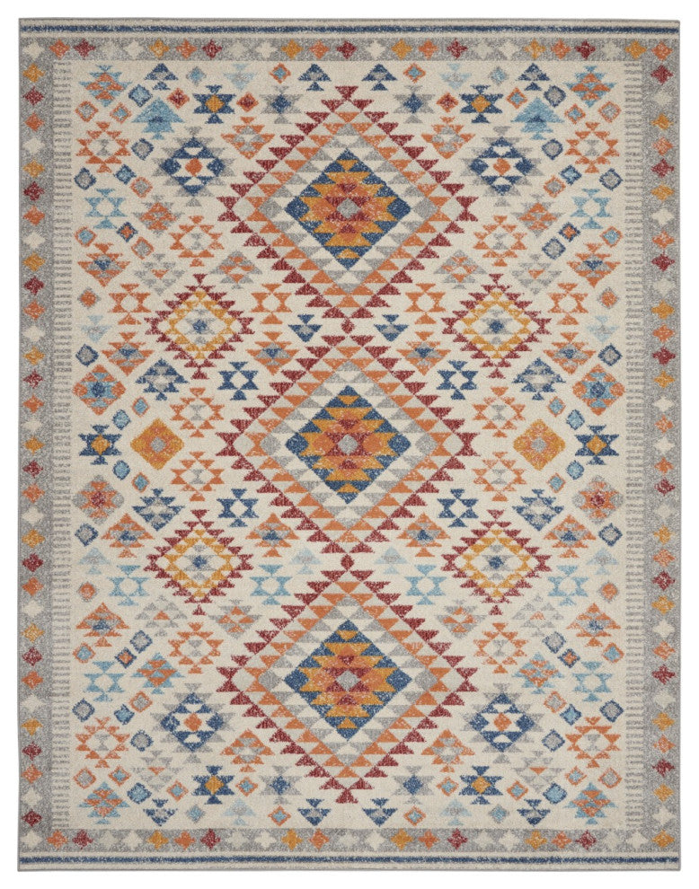 8" x 10" Ivory and Red Diamonds Area Rug