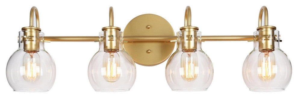 LNC Modern Clear Glass-Bell Shade Bathroom Vanity Light, Matte Gold, 4 Lights
