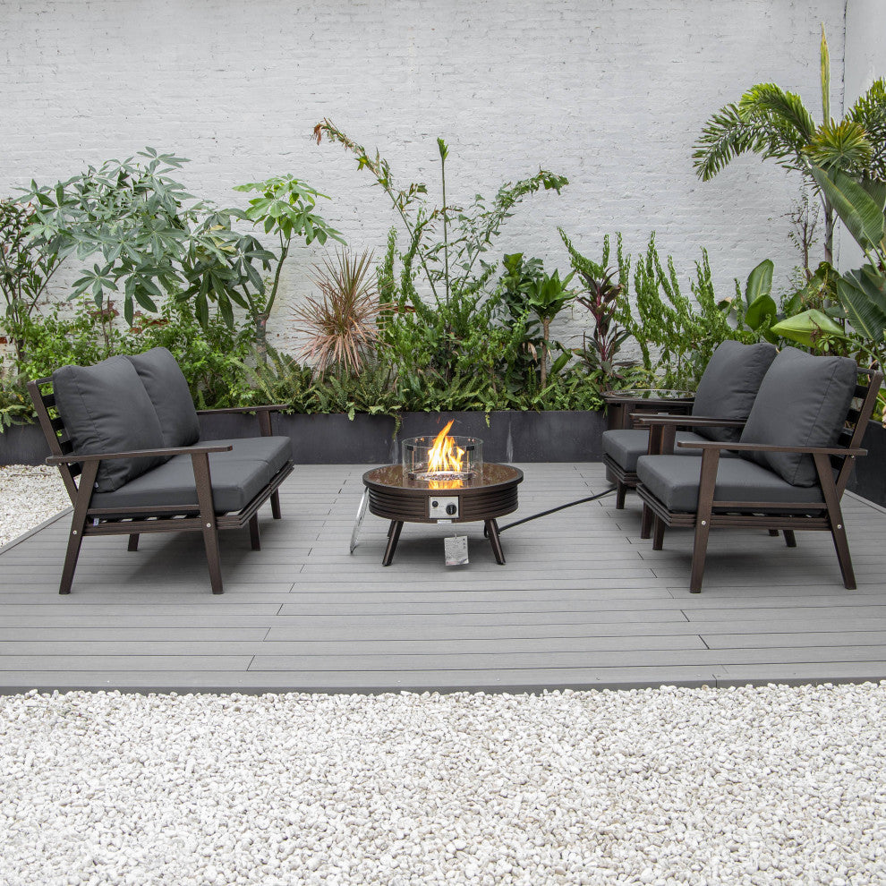 LeisureMod Walbrooke Patio Conversation Set With Fire Pit Table, Charcoal