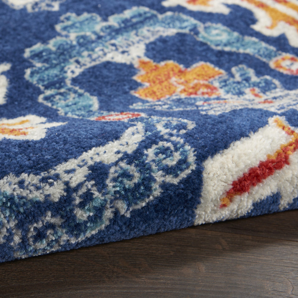 8' X 10' Blue And Ivory Floral Power Loom Area Rug