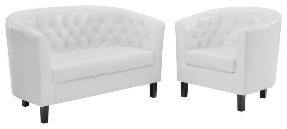 Armchair and Loveseat Sofa Set, Faux Leather, White, Modern, Lounge Hospitality