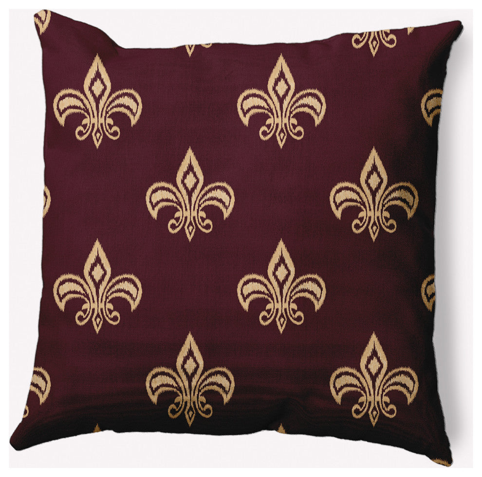 18" x 18" Fleur de Lis Indoor/Outdoor Polyester Throw Pillow, Pomegranate