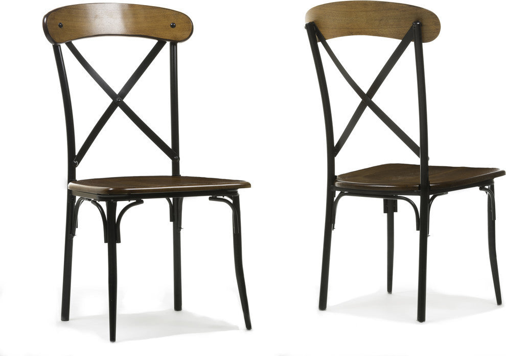 Broxburn Light Brown Wood and Metal Dining Chair, Set of 2