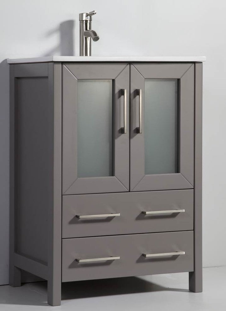 24" Bathroom Vanity With Matching Mirror, Light Gray