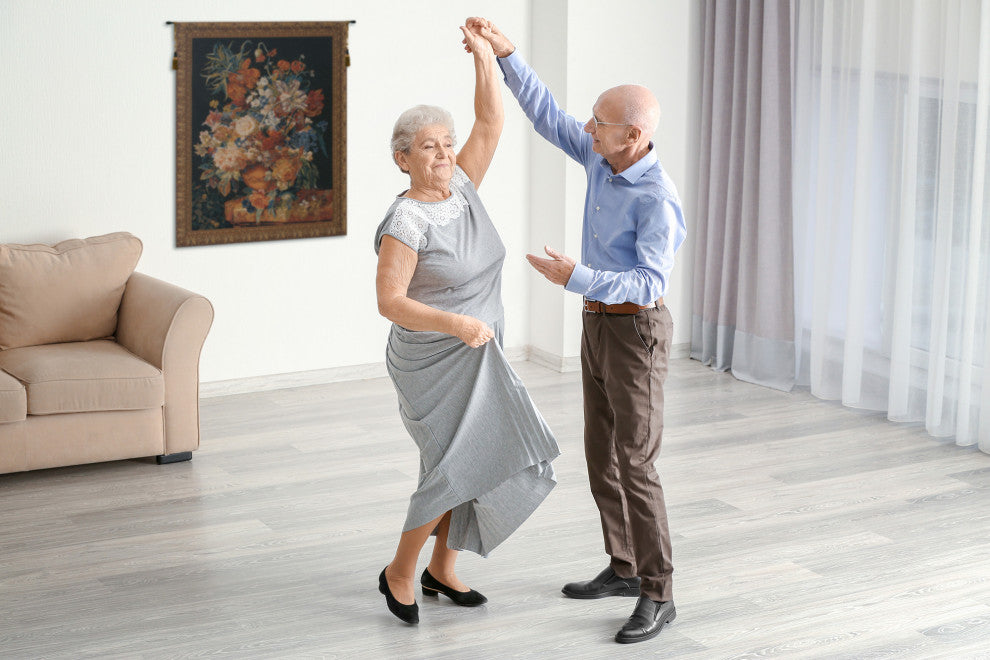 Terracotta Floral Bouquet Black Belgian Wall Tapestry