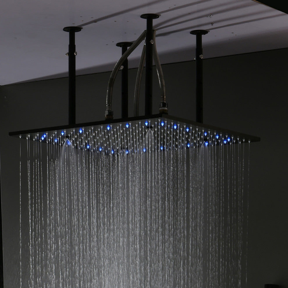 Matte Black Ceiling Mount Shower System With Thermostatic Mixer, Handheld Shower