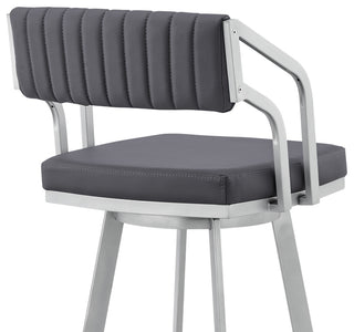 Capri 30" Swivel Slate Grey Faux Leather and Silver Metal Bar Stool