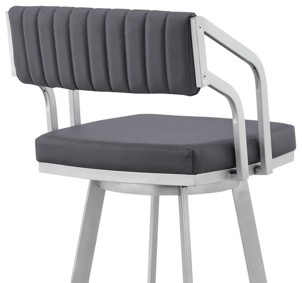 Capri 30" Swivel Slate Grey Faux Leather and Silver Metal Bar Stool