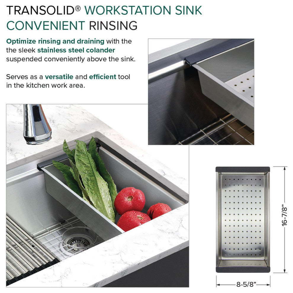 Transolid 32x19x10" Undermount Stainless Steel Workstation Sink