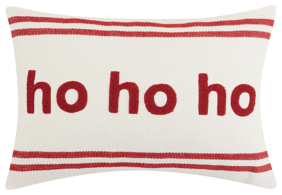 Stripe Boucle Ho Ho Ho Embroidered Pillow
