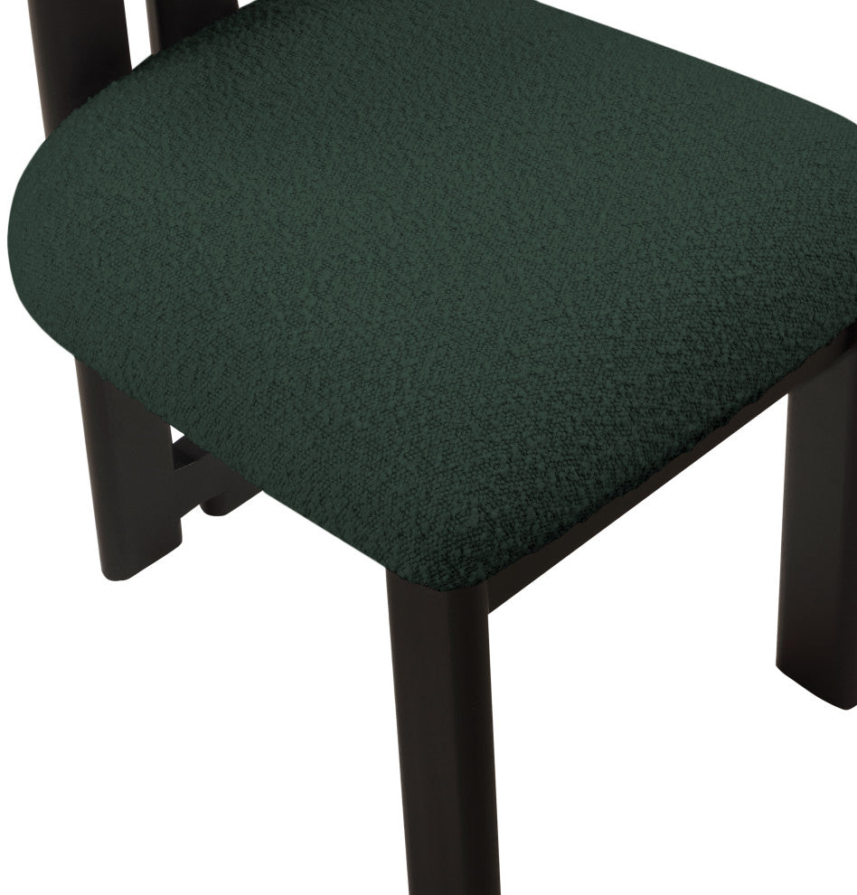 Napa Boucle Fabric Dining Chair, Set of 2, Green, Black Finish