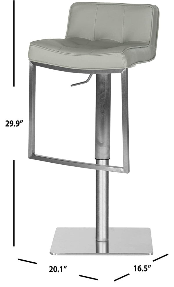 Elegant Bar Stool, Stainless Steel Frame and Curved Tufted PU Leather Seat, Grey