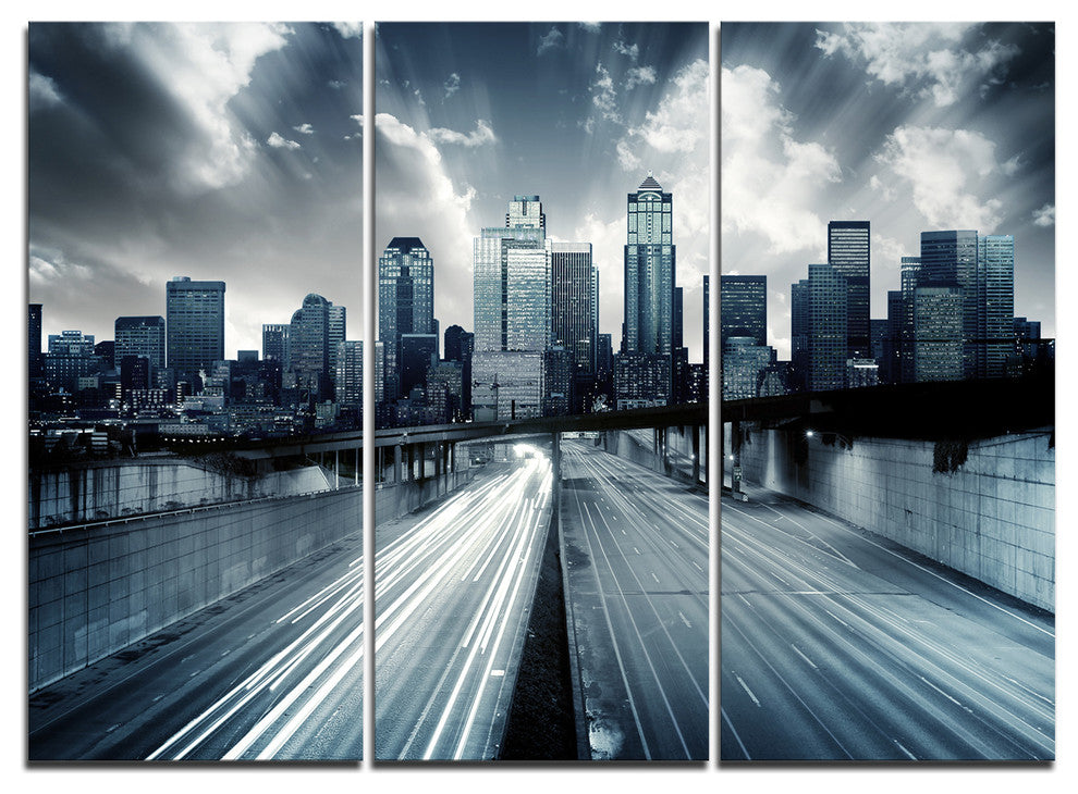 "City With Blue Tint" Canvas Print, 3 Panels, 36"x28"