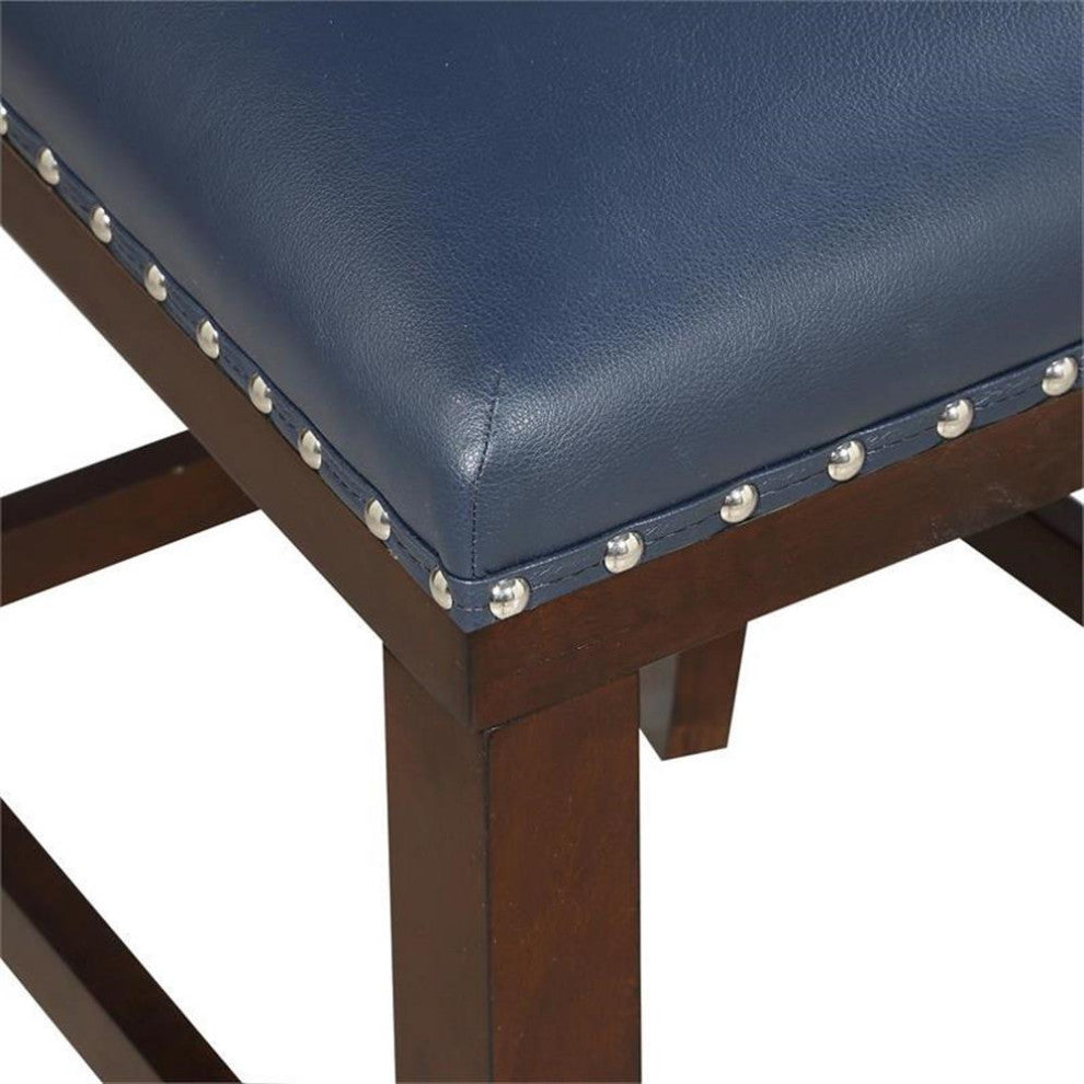 Tiffanie Navy Faux Leather and Espresso Finish Bar Stool