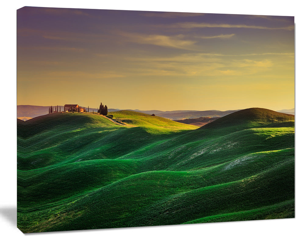 Green Rolling Hils in Crete Senesi, Landscape Canvas Wall Art, 60"x28"