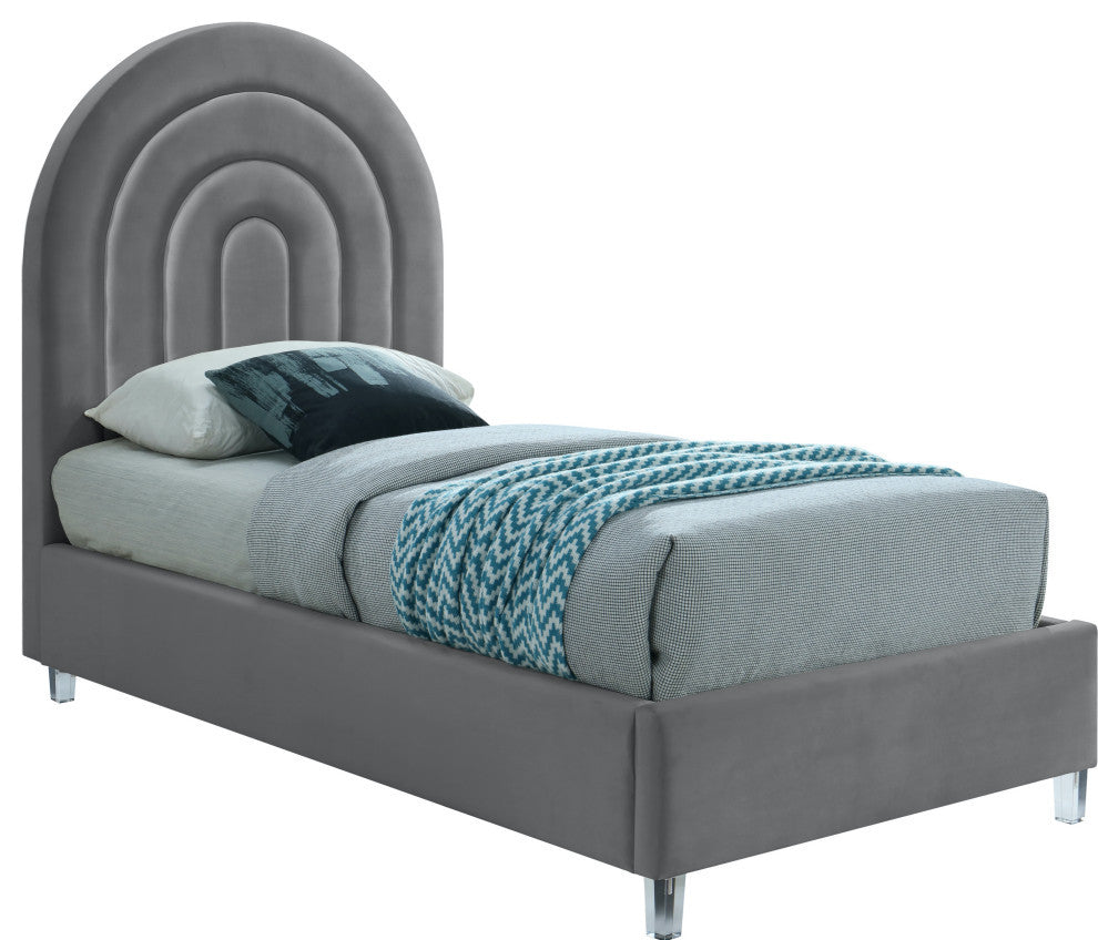 Rainbow Velvet Upholstered Bed, Gray, Twin