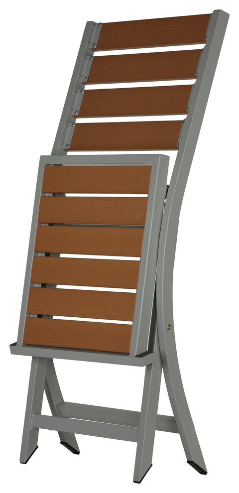 Avery Aluminum Outdoor Folding Chair, Teak Color Poly Wood, 1 Chair