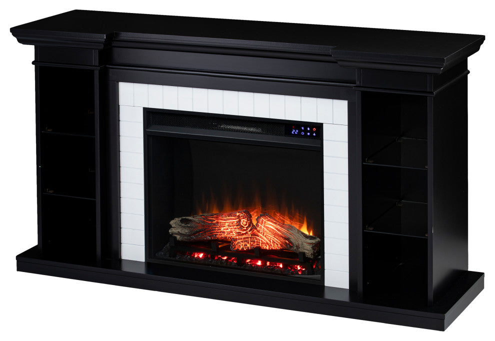 Harwich Touch Screen Electric Fireplace w/ Bookcase - Black