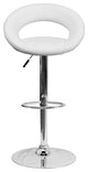Contemporary White Vinyl Rounded Back Adjustable Barstool With Chrome Base
